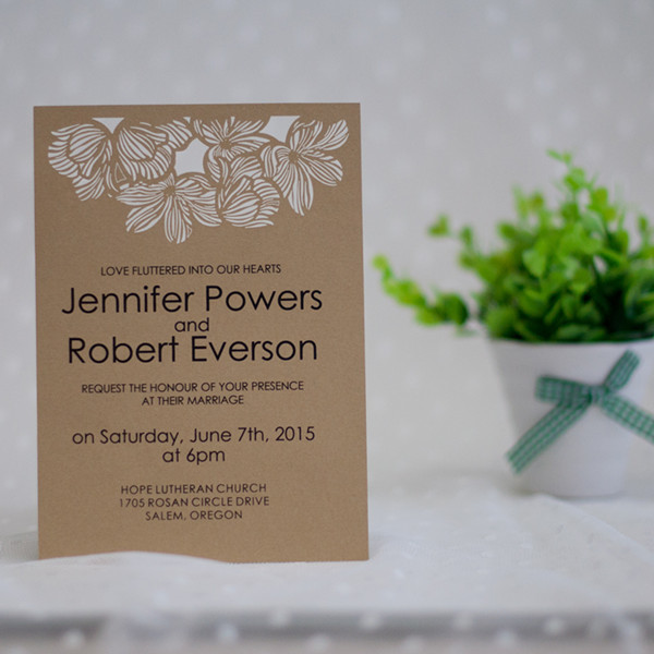Convite de casamento recortado flores elegantes WFL0104