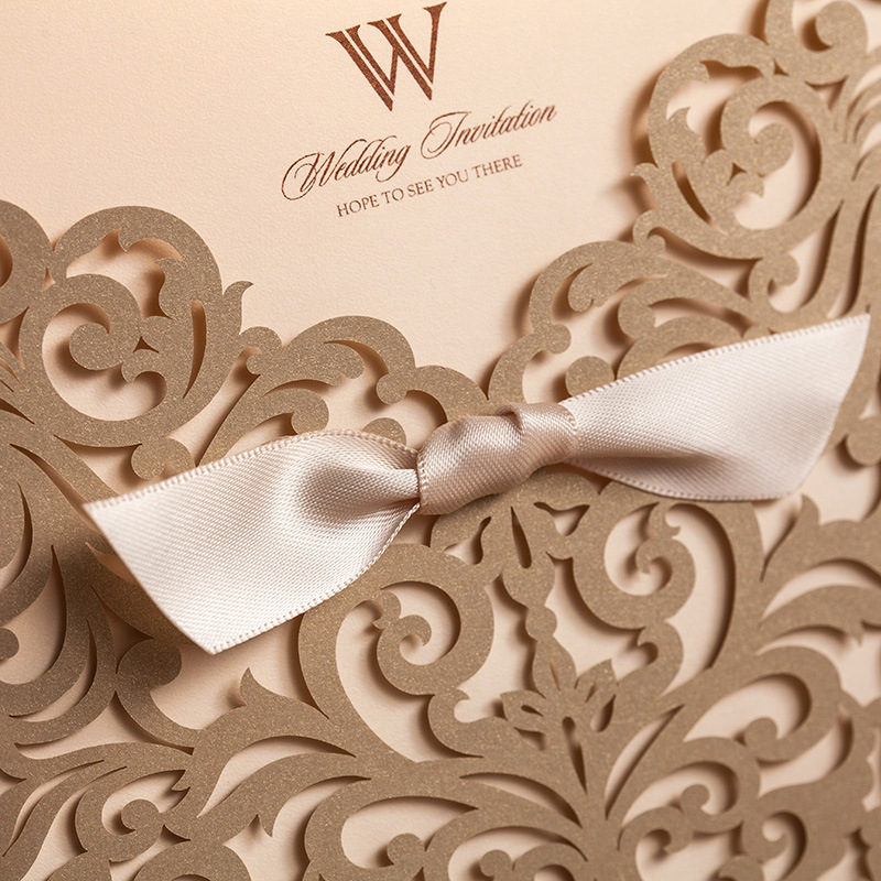 Convite de casamento laço de fita Elegante Metallic Castanho WPL0071